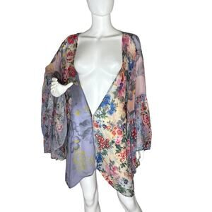 Shana Womens Kimono L / XL Sheer Bell Sleeve Viscose Floral Ethereal Fairy